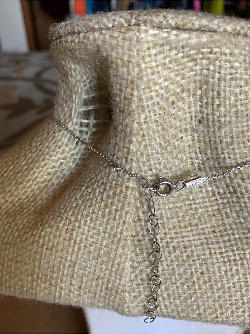 Sterling Silver V Pendant Necklace w/ Clear stones - Picture 3 of 4